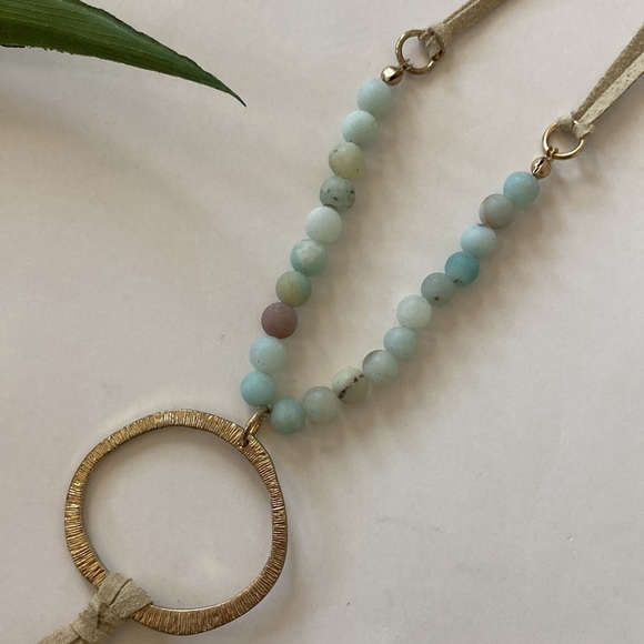 Long Faux Suede, Bead & Tassel Necklace - Picture 3 of 9